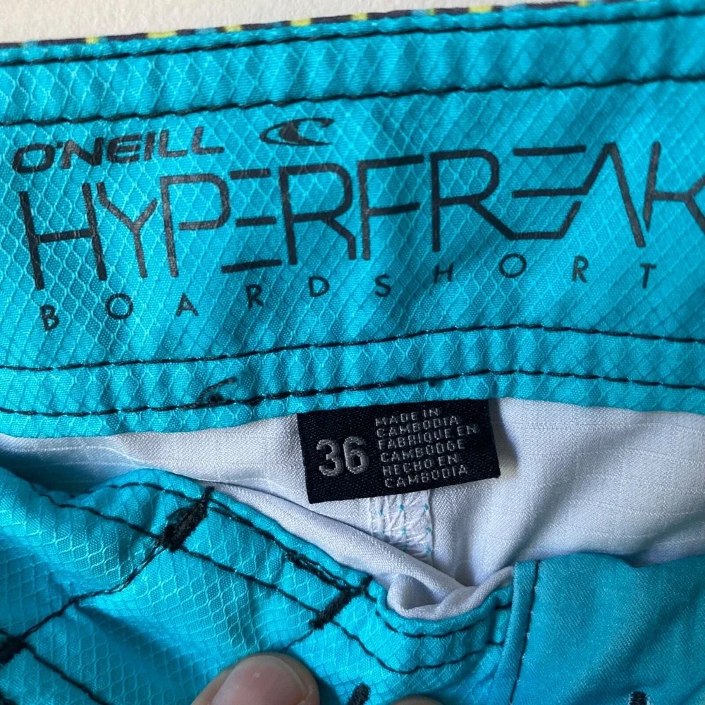 Oneill Hyperfreak boardshorts‎ swim trunks blue yellow stripes men 36
